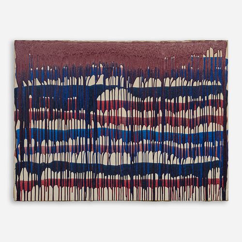 20TH C. RED AND BLUE DRIP PAINTINGA