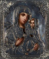 20TH C. RUSSIAN ICON MADONNA &
