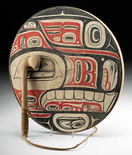 20TH C. TSIMSHIAN WOOD & HIDE