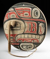 20TH C. TSIMSHIAN WOOD & HIDE