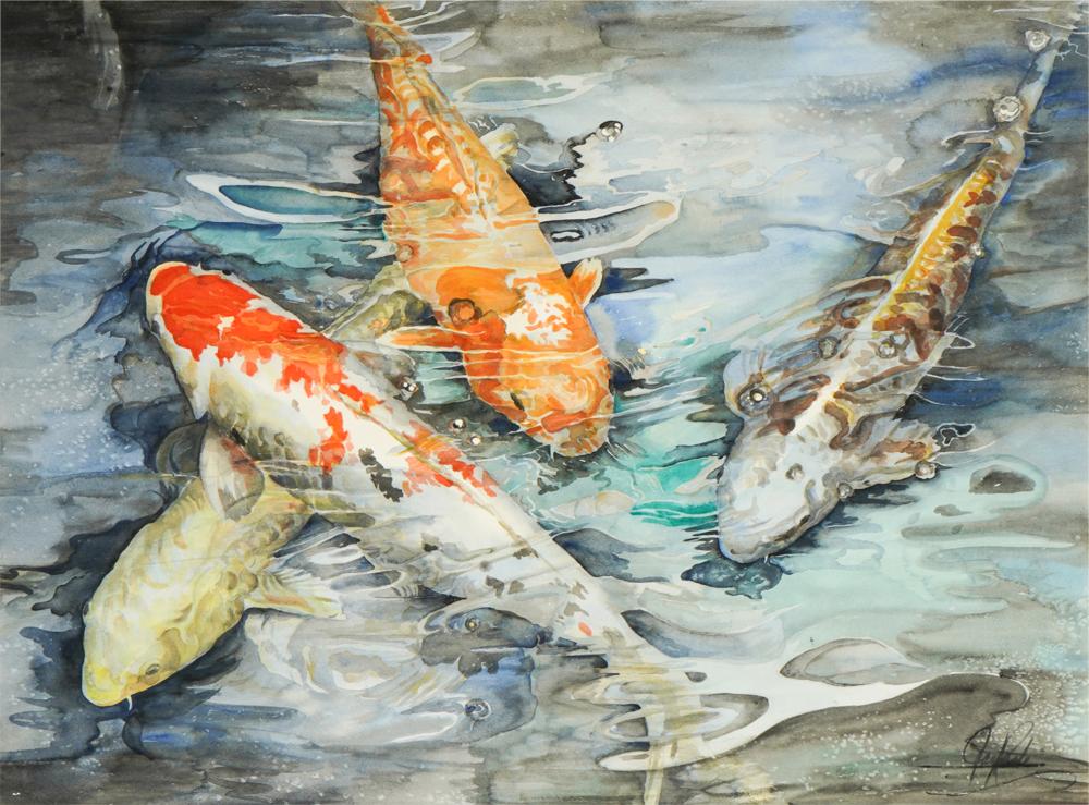 20TH CENTURY: KOI FISHwatercolor on