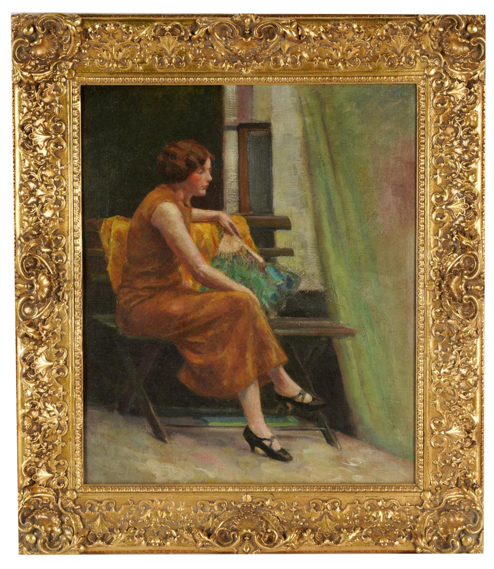 20TH CENTURY: SEATED WOMANoil on
