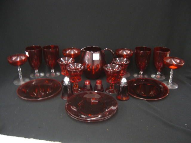 21 pcs. of Ruby Glassware