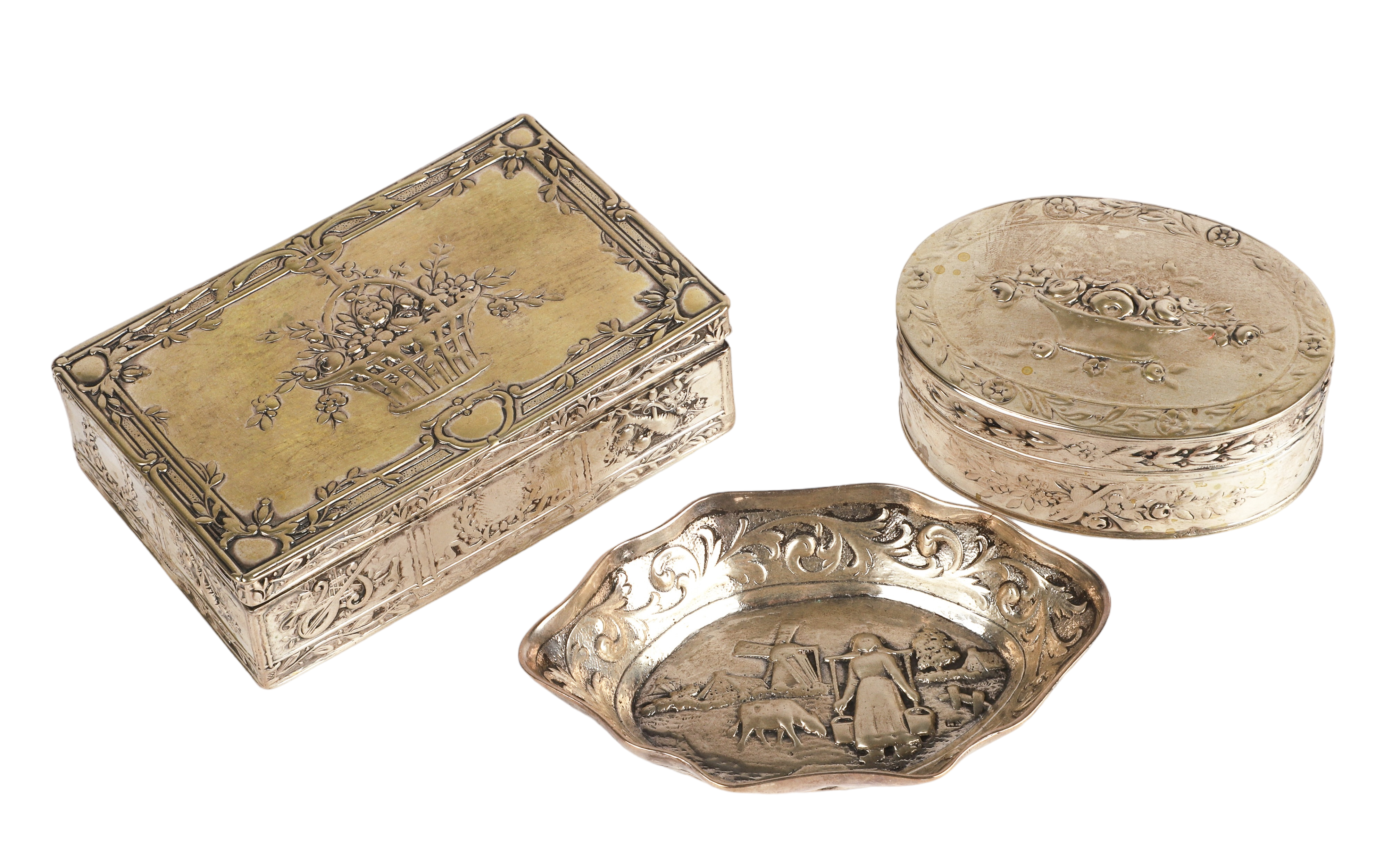 (2+1) Silver boxes and dish to