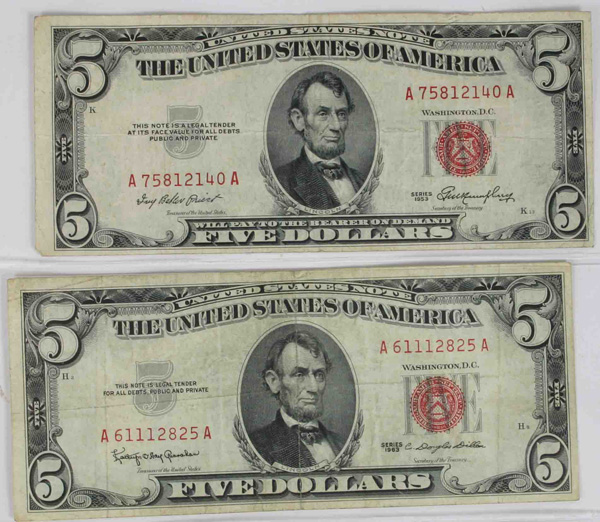 (2)1953 & (2)1963 $5 United