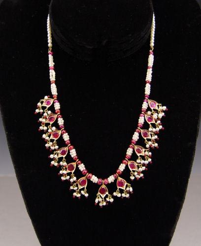 21K & 14K RUBY & PEARL NECKLACE &