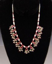 21K & 14K RUBY & PEARL NECKLAC