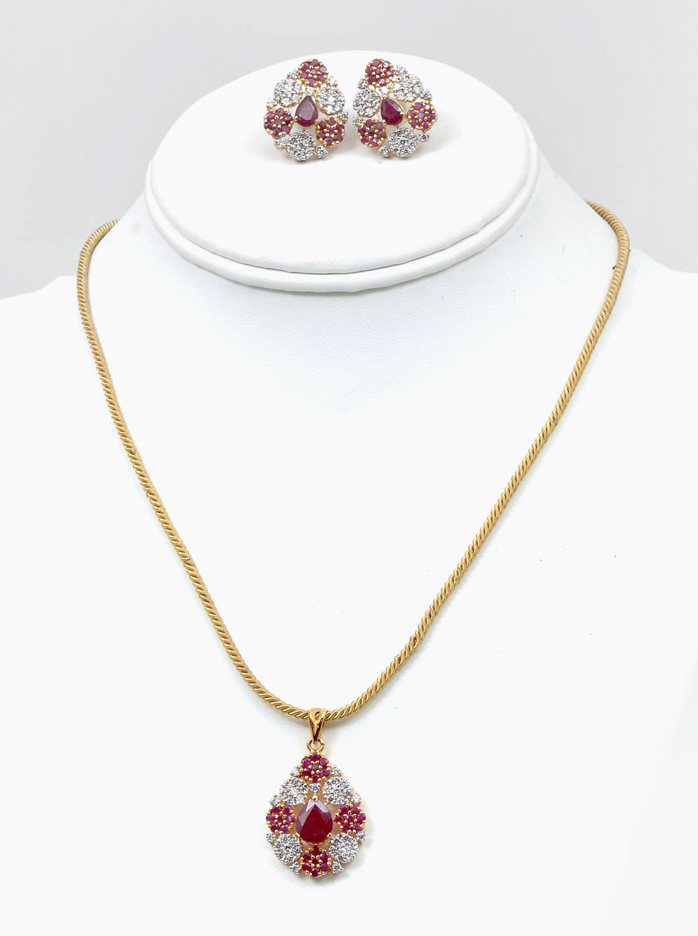 21K CZ NECKLACE & EARRING SET: