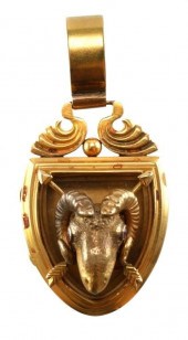 21K GOLD RAMS HEAD LOCKET PEND