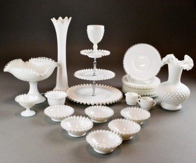 (22) Pcs. Hobnail White Glass