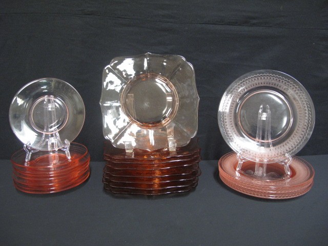 22 pink depression glass plates