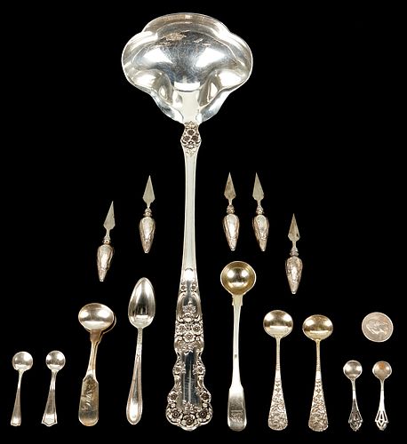 22 SILVER ITEMS: STERLING LADLE, 16