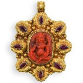 22K GOLD, CORAL AND RUBY PENDA
