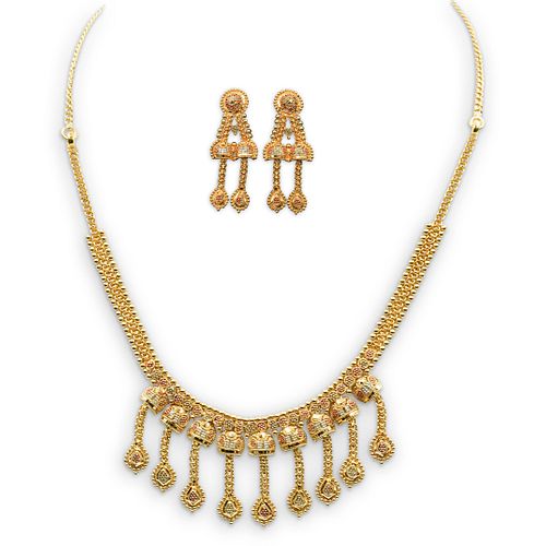 22K GOLD NECKLACE AND EARRING