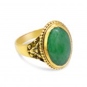 22K YELLOW GOLD JADE RING22k y