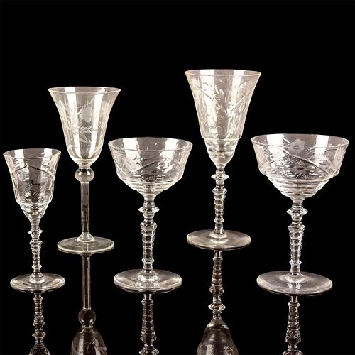 22PC VINTAGE FLORAL ETCHED GLASS