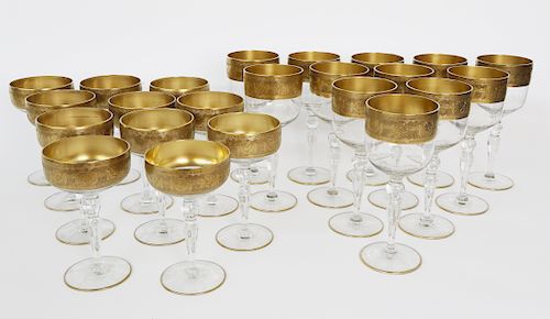 23 VINTAGE GILT STEMWARE, CIRCA