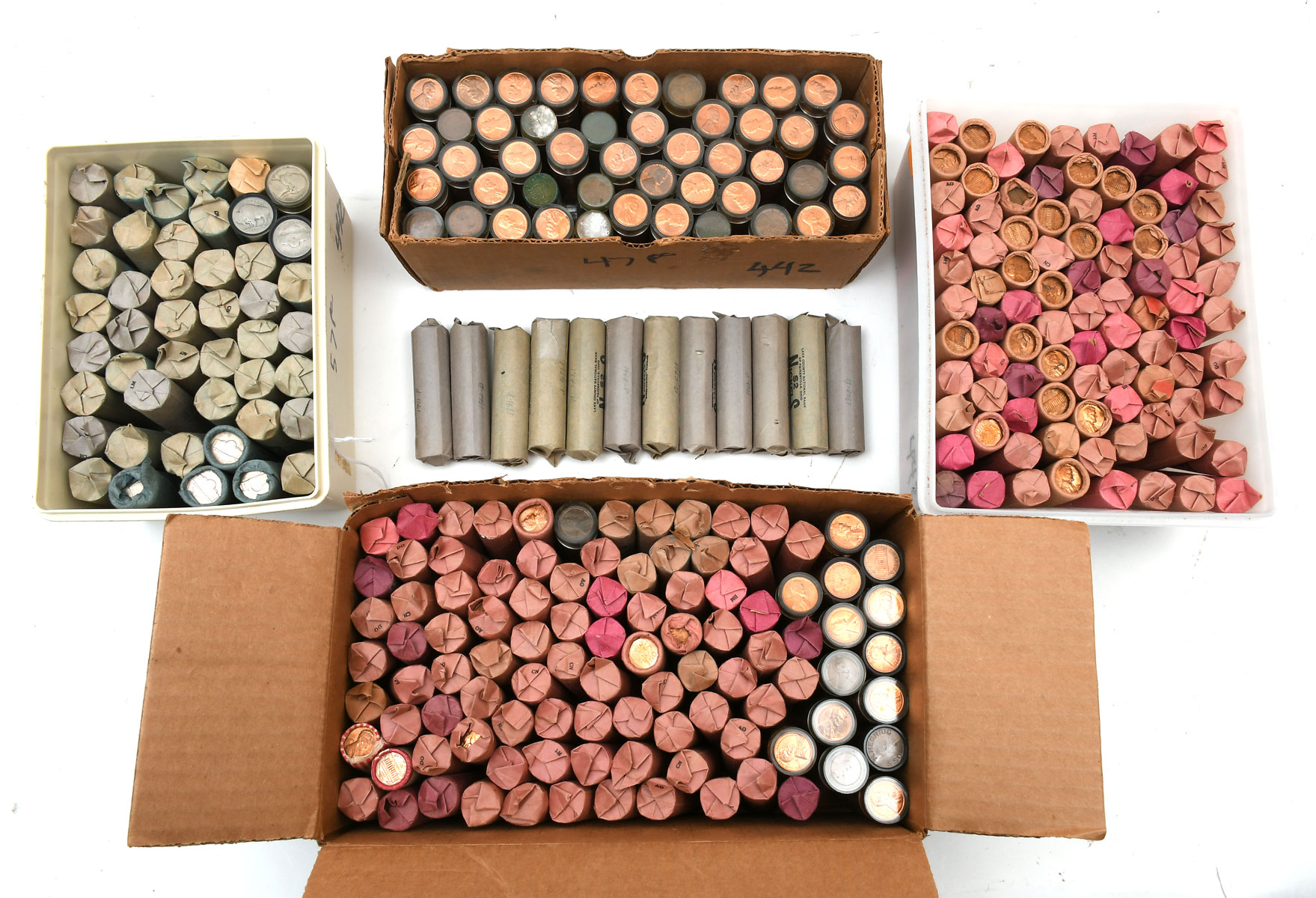237 PENNY ROLLS AND 57 NICKEL