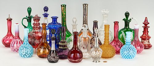 24 ASSORTED GLASS DECANTERS,