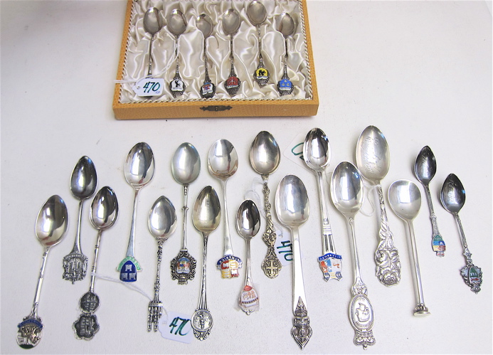 24 ASSORTED SILVER SOUVENIR SPOONS: