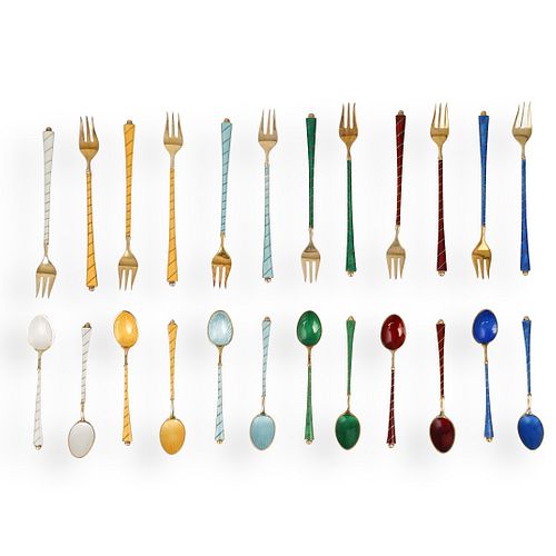 (24 PC) STERLING ENAMELED EGON