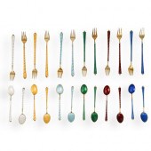 (24 PC) STERLING ENAMELED EGON