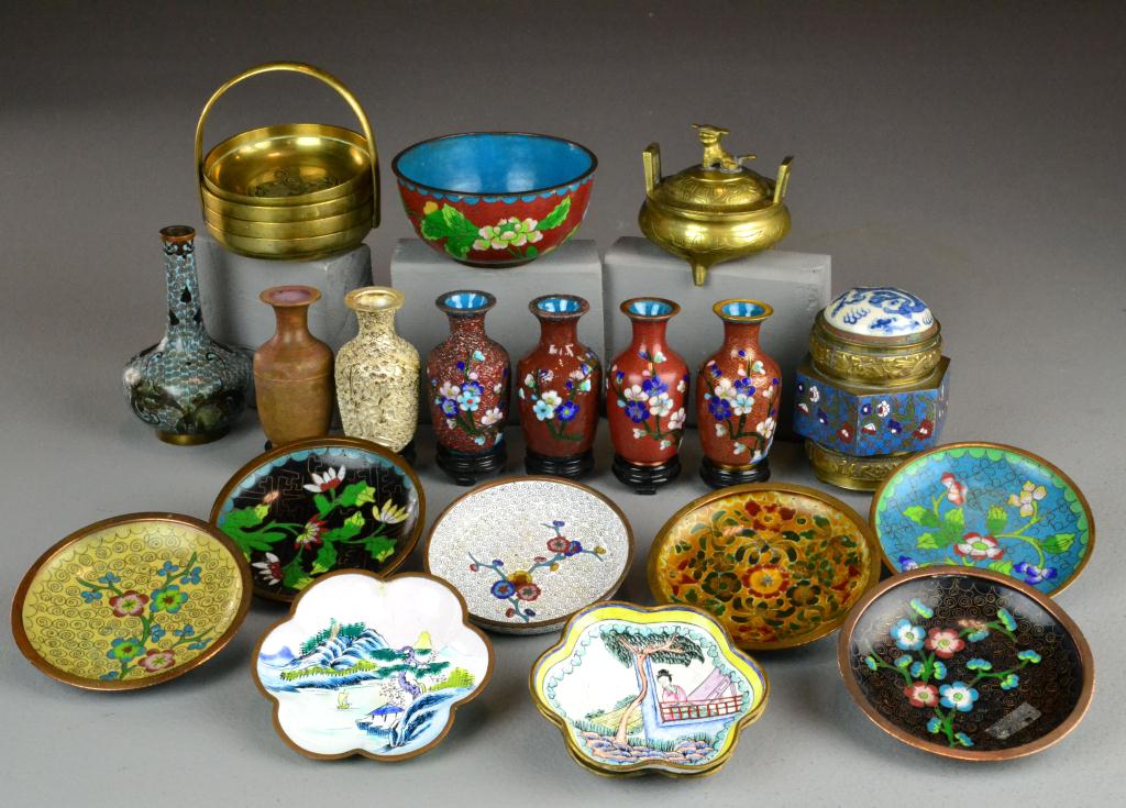 (24) Pcs. Chinese Cloisonne & Brass