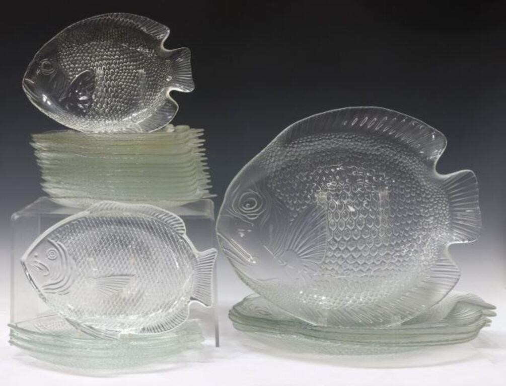 25) MOLDED COLORLESS GLASS FISH