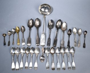 26 Antique coin silver spoons and a