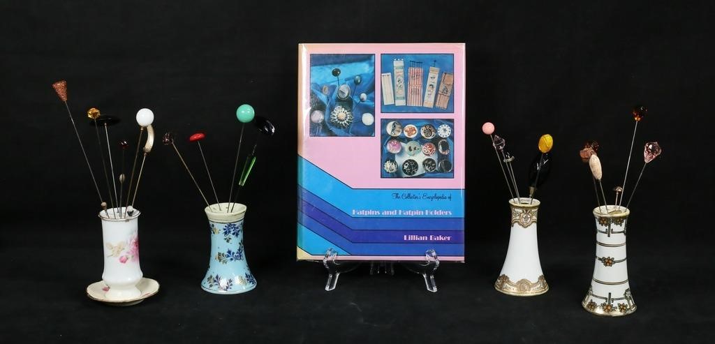 26 VINTAGE HATPINS WITH HOLDERS &