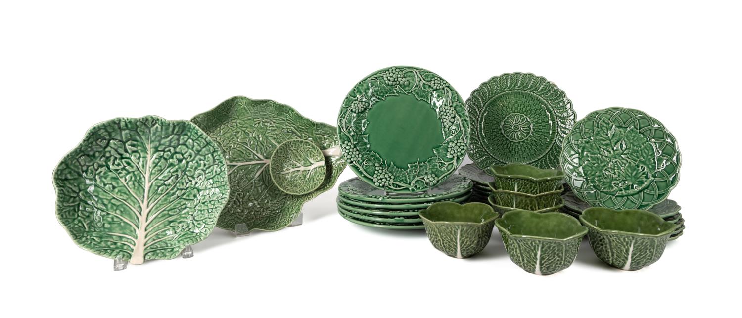 27PCS GREEN FIGURAL MAJOLICA