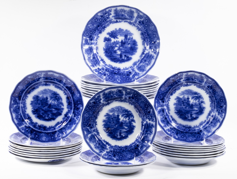 (28) FLOW BLUE DISHES - BURGESS &