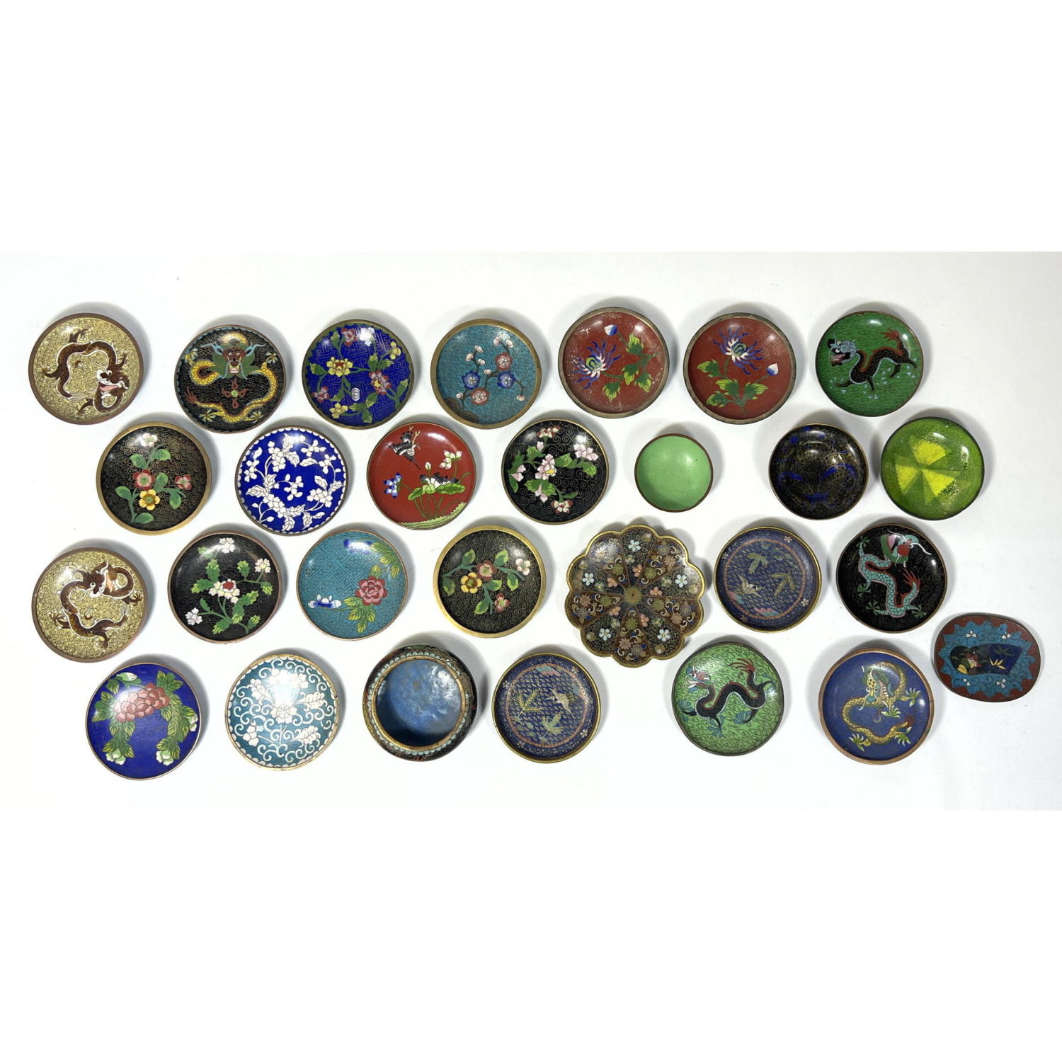 28pc Cloisonne coasters and small