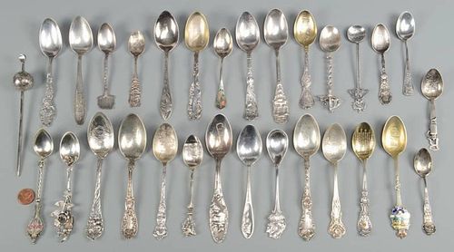 29 SOUVENIR SPOONS PLUS PICK,