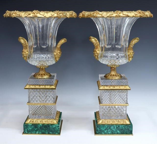 2)LARGE MOLDED CRYSTAL & GILT METAL