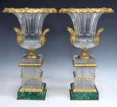2)LARGE MOLDED CRYSTAL & GILT