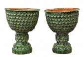 (2)MEXICO GLAZED GREEN CERAMIC