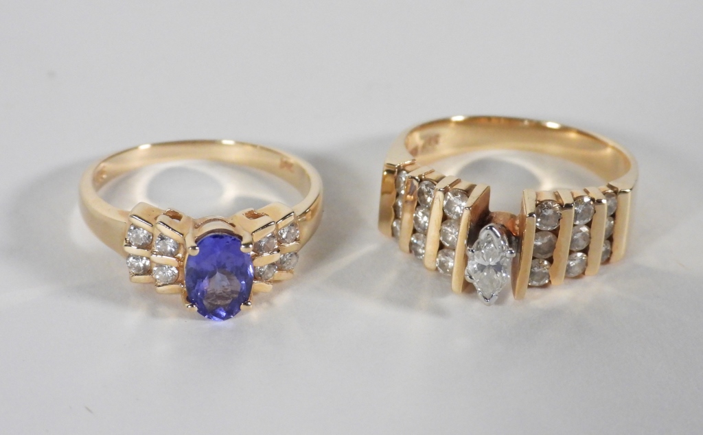 2PC 14K GOLD DIAMOND SAPPHIRE