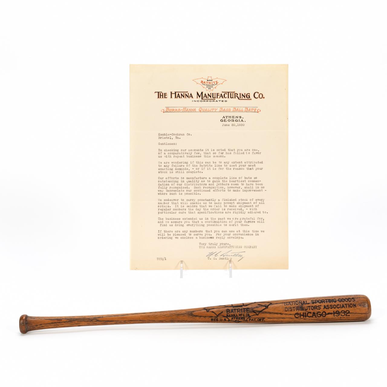 2PC 1932 HANNA BATRITE MINI BAT &