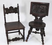 2PC 19C. CARVED OAK TAVERN CHA