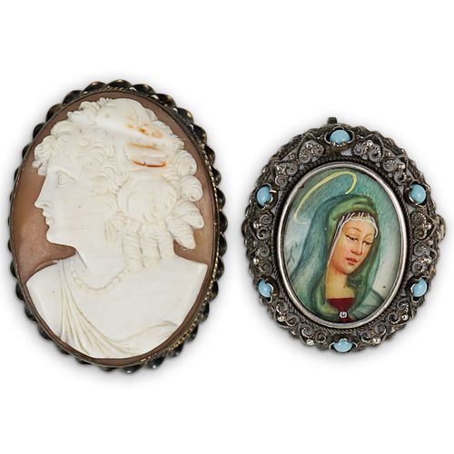 (2PC) "800" SILVER PORTRAIT PENDANT