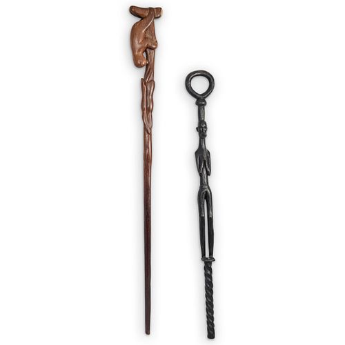 (2PC) AFRICAN CARVED WALKING
