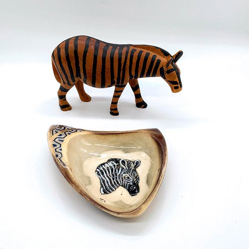 2PC AFRICAN ZEBRA CERAMIC TRAY