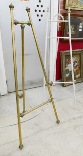 2pc Antique Brass and Wood Sta