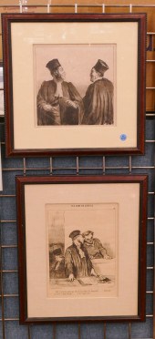 2pc Antique Daumier Courtroom/