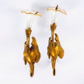 2PC ANTIQUE FRENCH GLASS CALLA