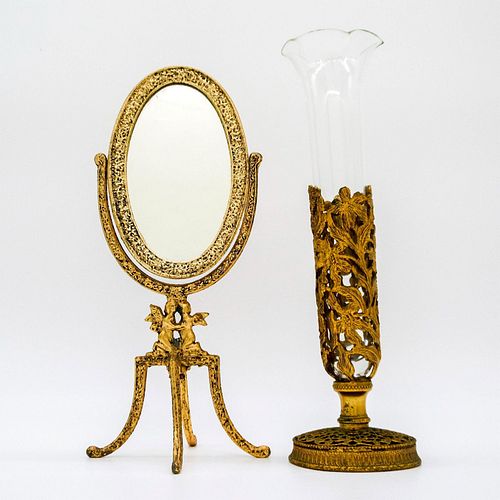 2PC ANTIQUE GILDED FILIGREE