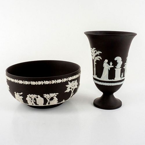 2PC ANTIQUE WEDGWOOD BLACK BASALT