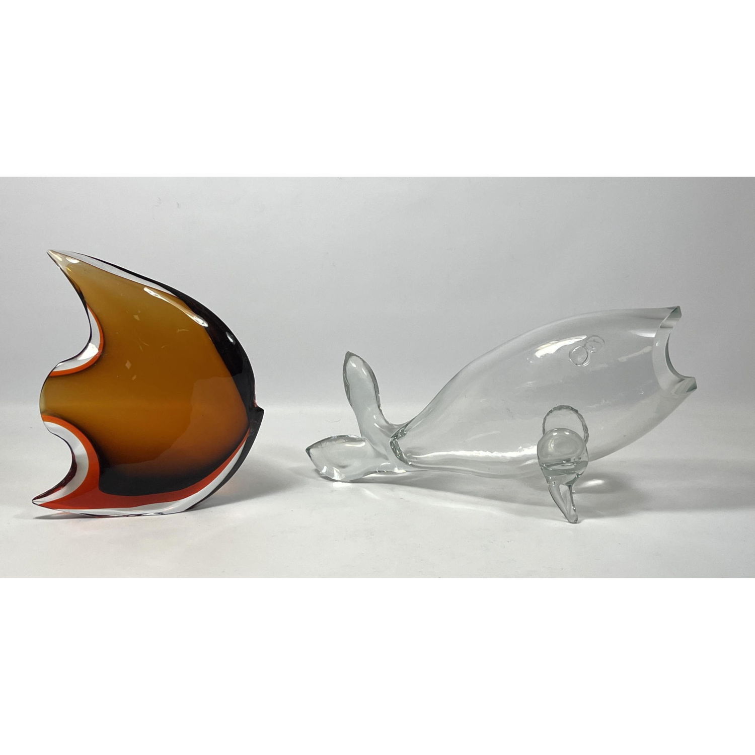2pc Art Glass Fish Sculptures.