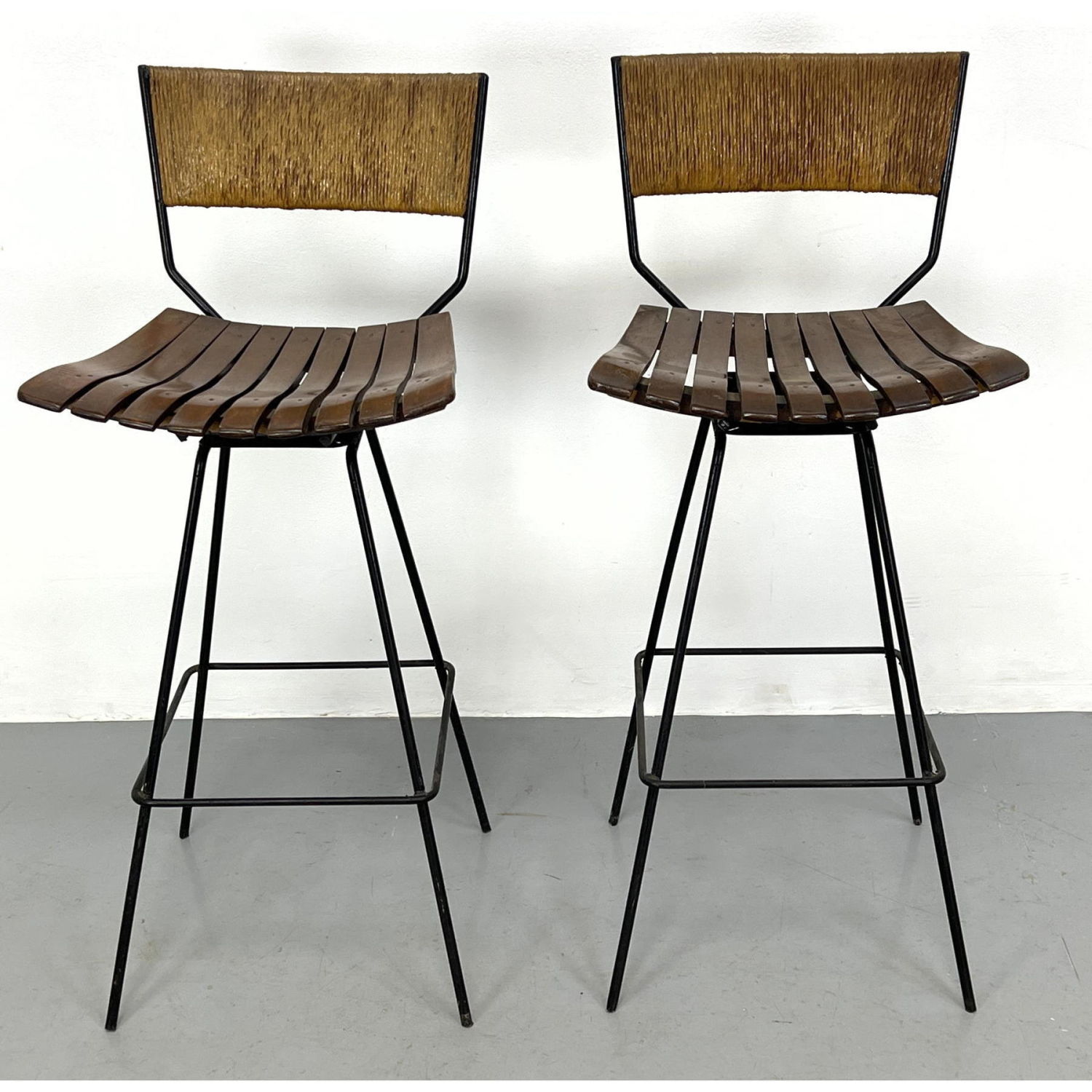 2pc Arthur Umanoff bar stools. Iron